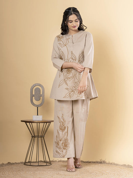 A Line Style Cotton Flex Beige Co-Ord (Set of 2)