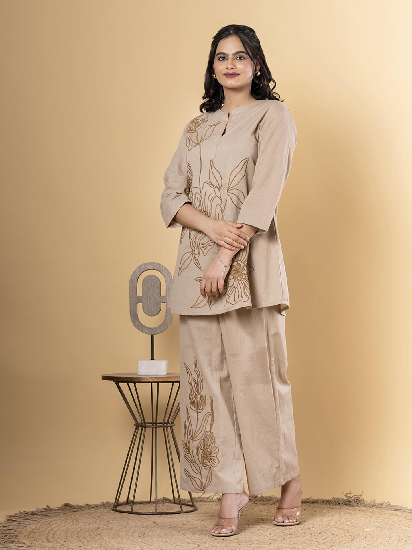 A Line Style Cotton Flex Beige Co-Ord (Set of 2)