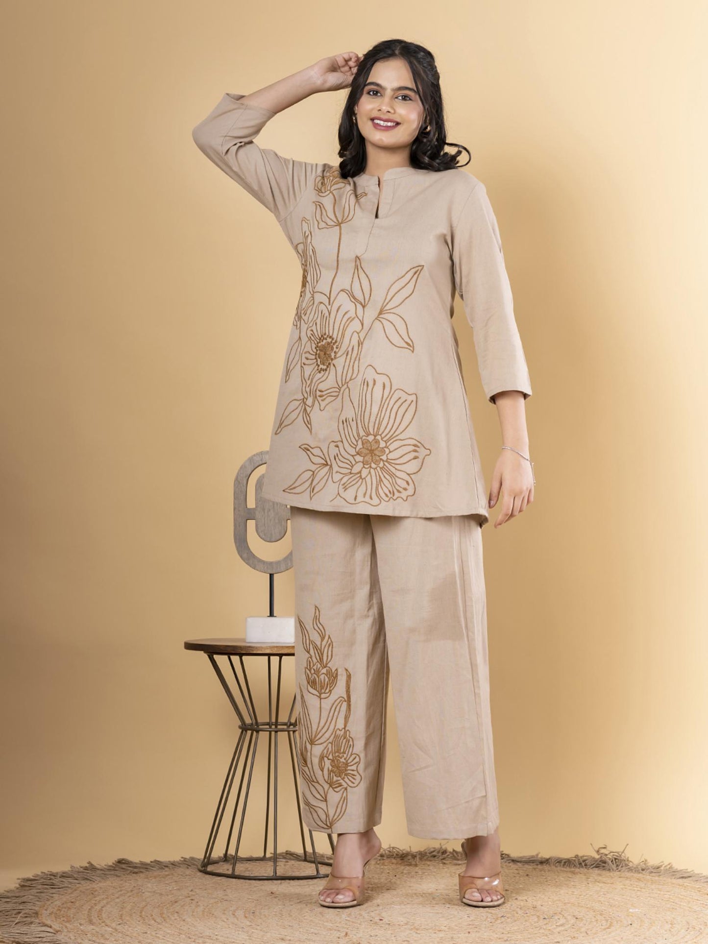 A Line Style Cotton Flex Beige Co-Ord (Set of 2)