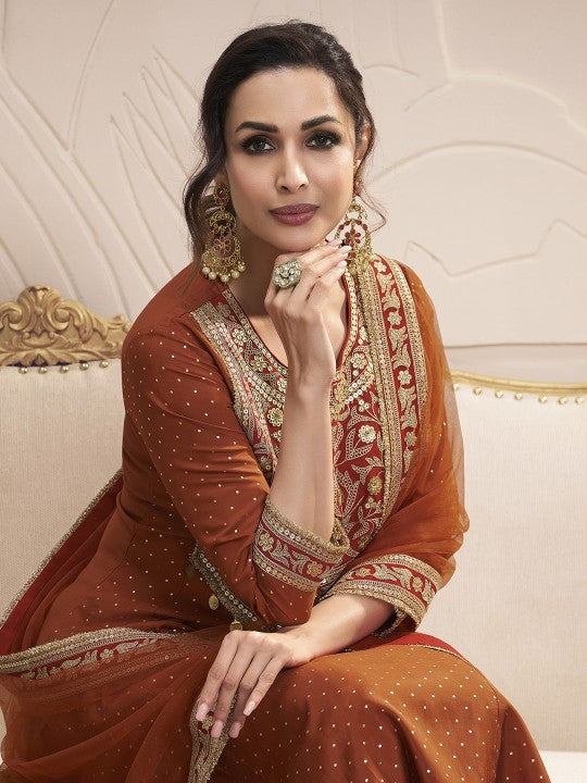 Inddus Women Floral Zari Sequined Embroidered Yoke Design Kurta
