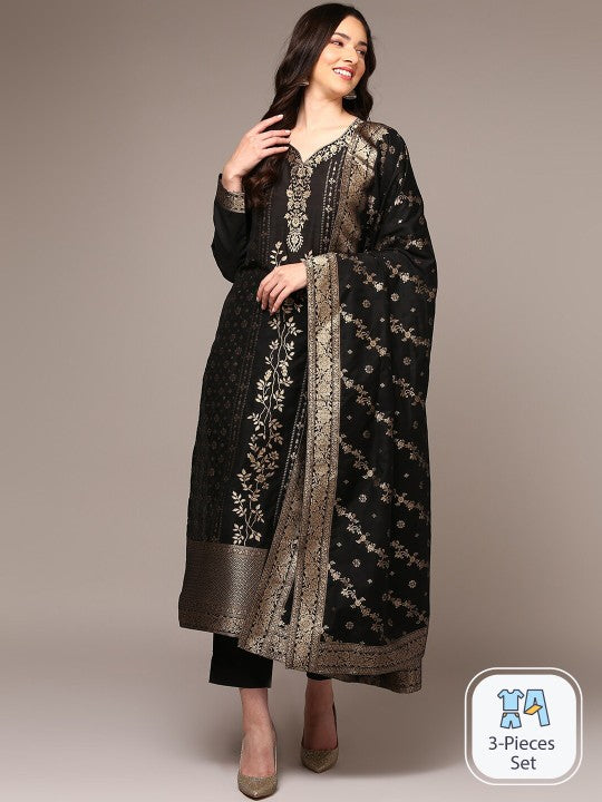 AHIKA Ethnic Motifs Regular Woven Designed Kurta