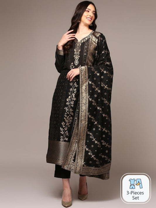 AHIKA Ethnic Motifs Regular Woven Designed Kurta