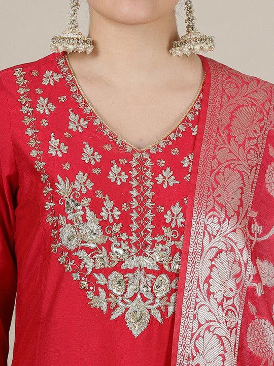 AURELIA Women Embroidered Regular Kurta with Palazzos & With Dupatta