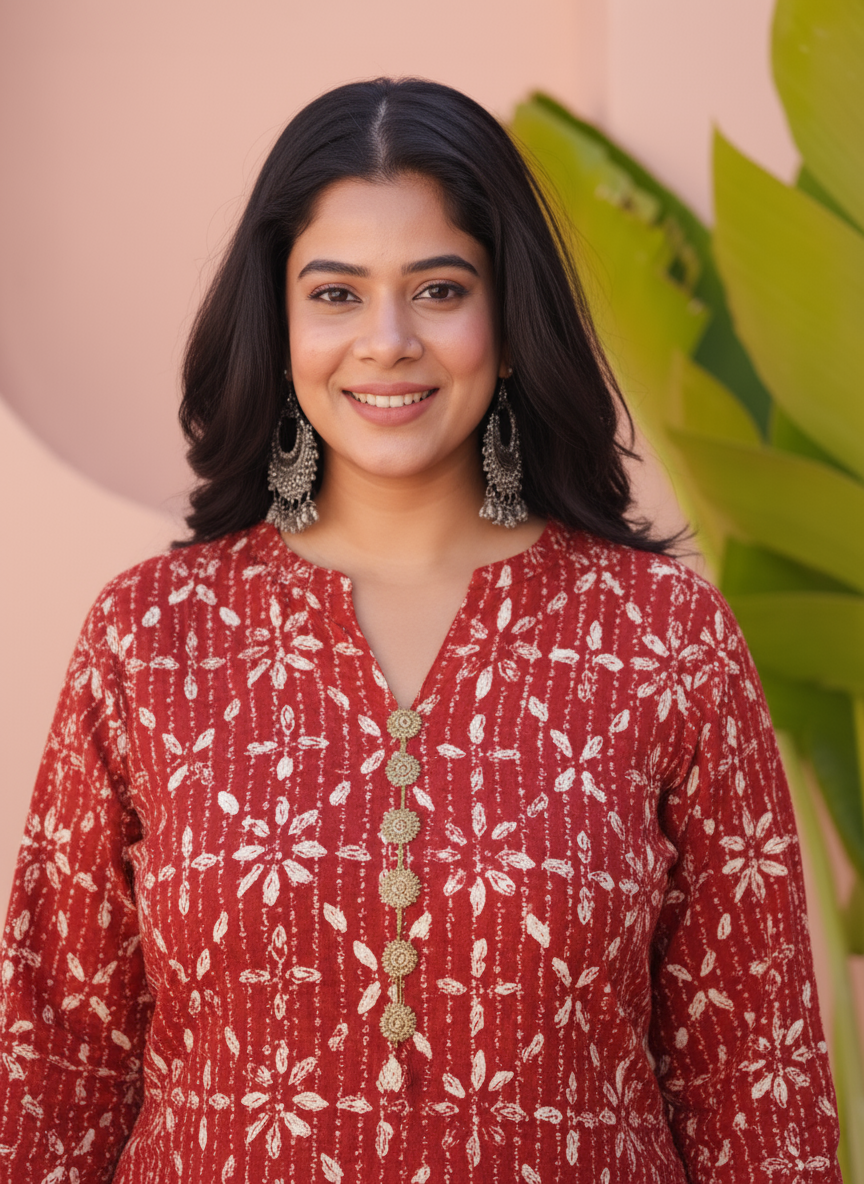 Viscose Placement Print Straight Maroon Kurta