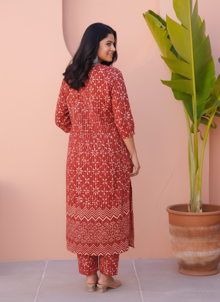 Viscose Placement Print Straight Maroon Kurta