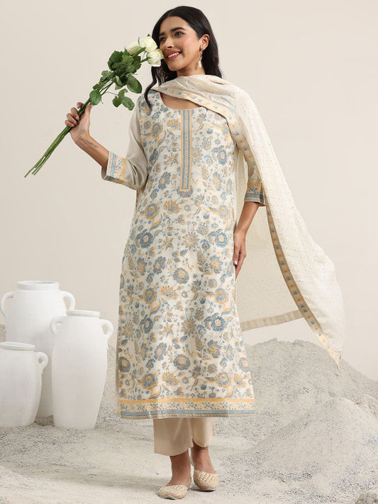 Floral Women Floral Woven Design Regular Kurta with Trousers & With Dupatta