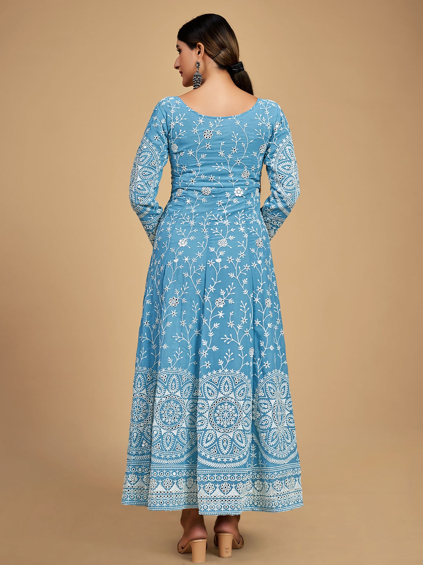 Blue Georgette Embroidered Stitched Kurta (Set of 3)