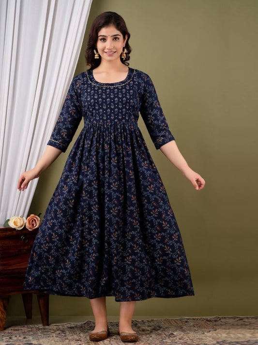 Ashvy Paisley Printed Fit And Flare Maternity Ethnic Dress