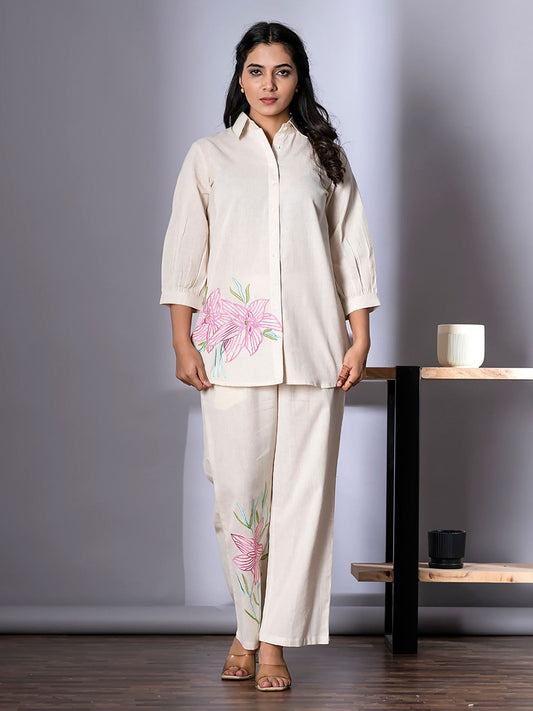 Women White Embroidered Co-Ord (Set of 2)