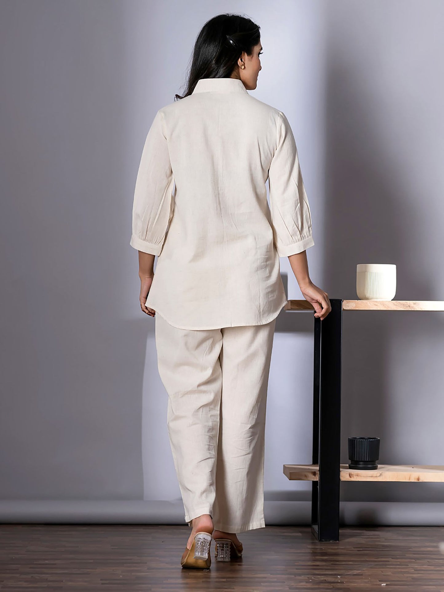 Women White Embroidered Co-Ord (Set of 2)