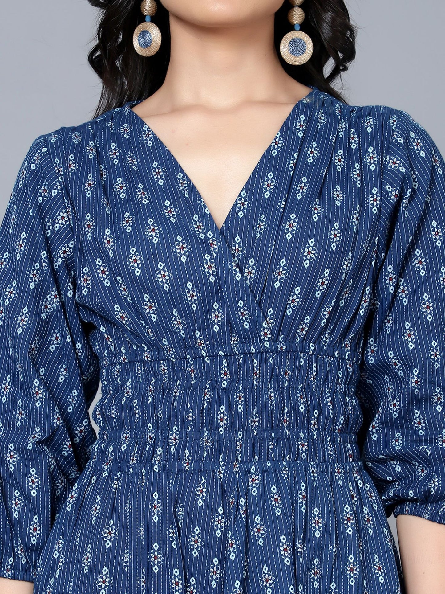 Printed Navy Blue Midi Dress