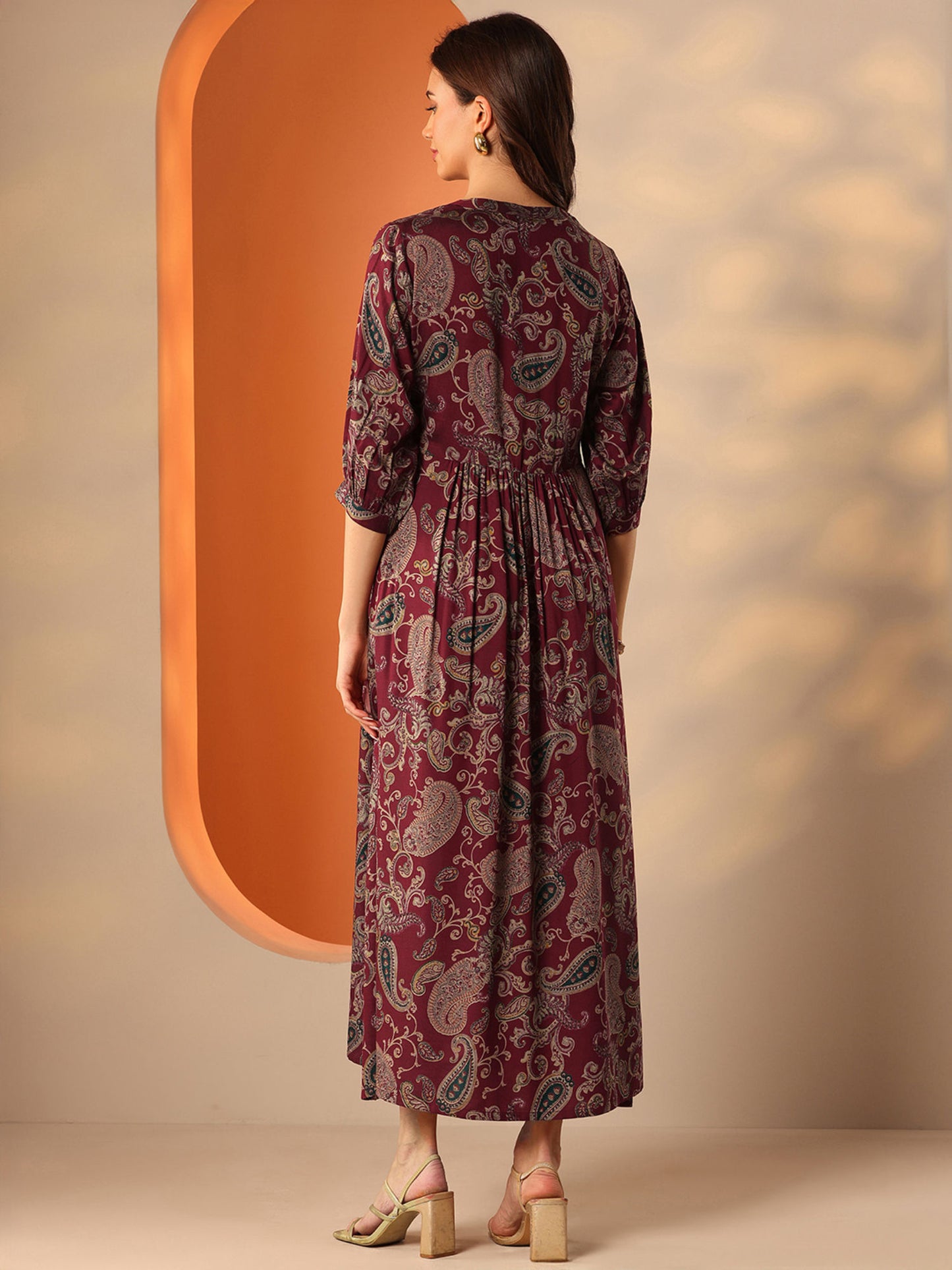 Printed Fit and Flared Dress with Front Slit