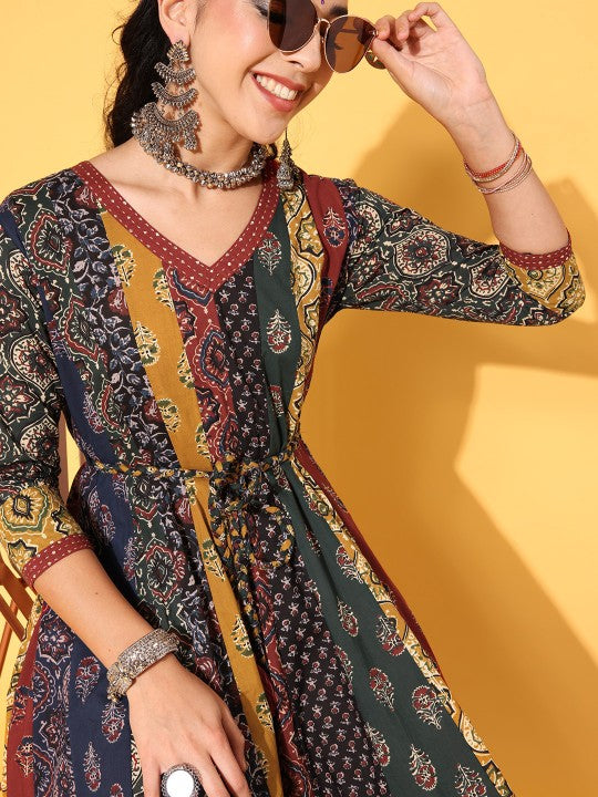 Anayna Women Red Floral Swirling Volume Dress