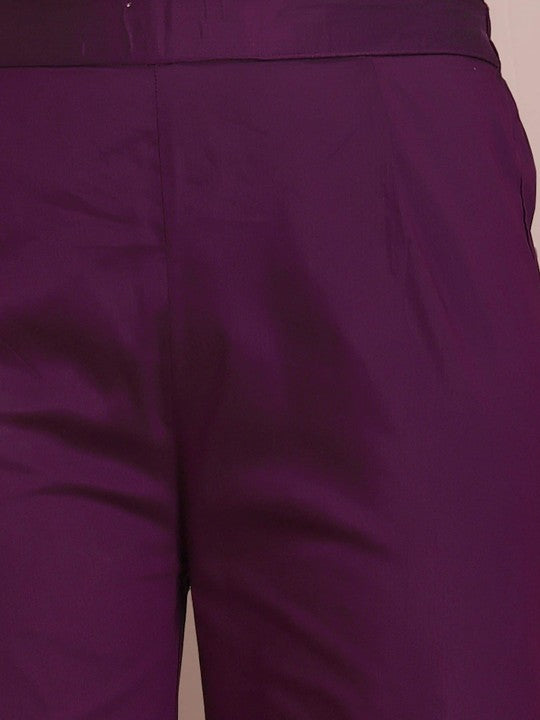 Inddus Purple Ethnic Motifs Embroidered Kurta