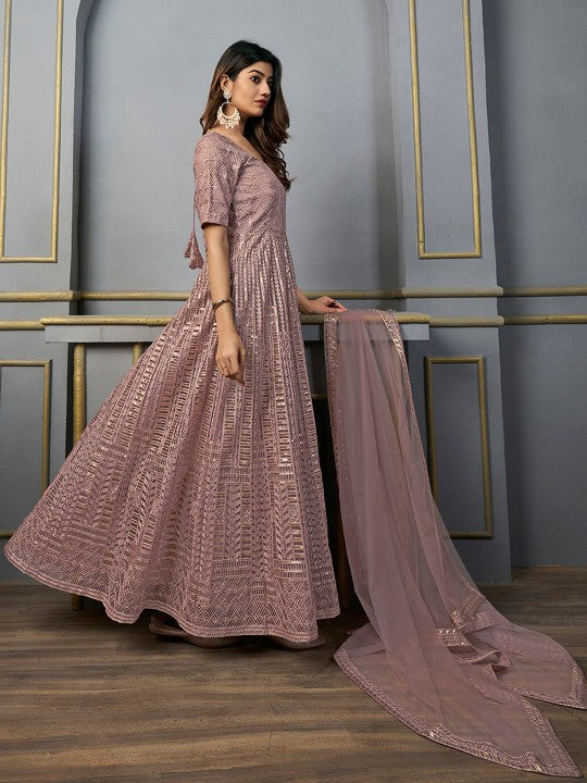 Inddus Embroidered Sequined Anarkali Kurta with Dupatta
