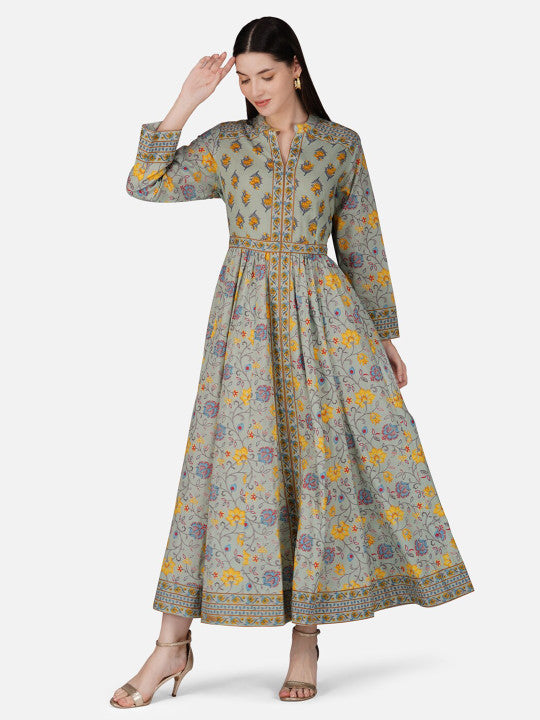 GULAB CHAND TRENDS Floral Printed Cotton Fit & Flare Dress