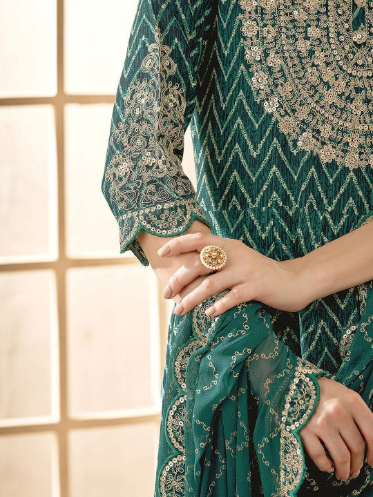 Anouk Embroidered Empire Thread Work Kurta With Trousers & Dupatta
