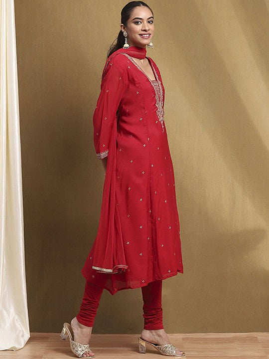 Biba Floral Embroidered Three-Quarter Sleeves Regular Sequinned Kurta