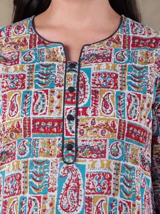 Aramya Women Paisley Printed Cotton Kurta with Palazzos & Dupatta