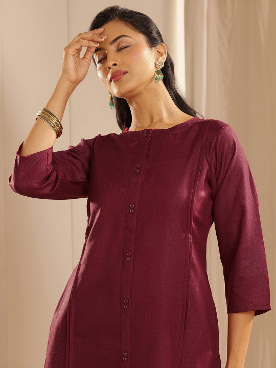 Neck Pleated Straight Kurta with Trousers & Dupatta