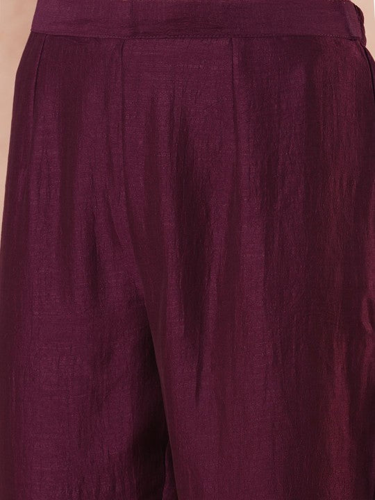 FASHOR Purple Floral Embroidered Panelled Mirror Work A-Line Kurta