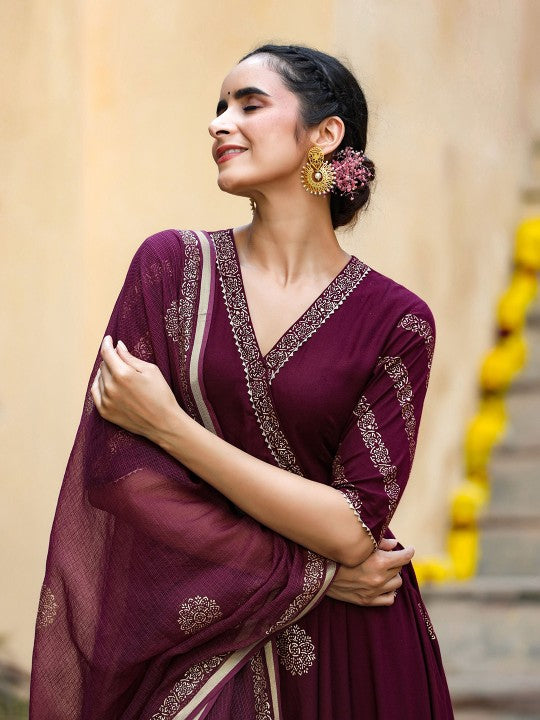 GILLORI Ethnic Motifs Printed Gotta Patti Angrakha Anarkali Kurta