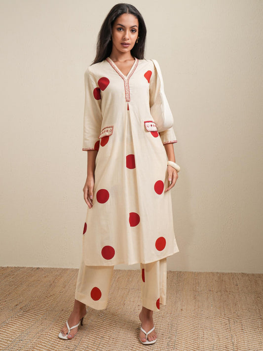 Women Red Polka Dots Co-ord (Set of 2)