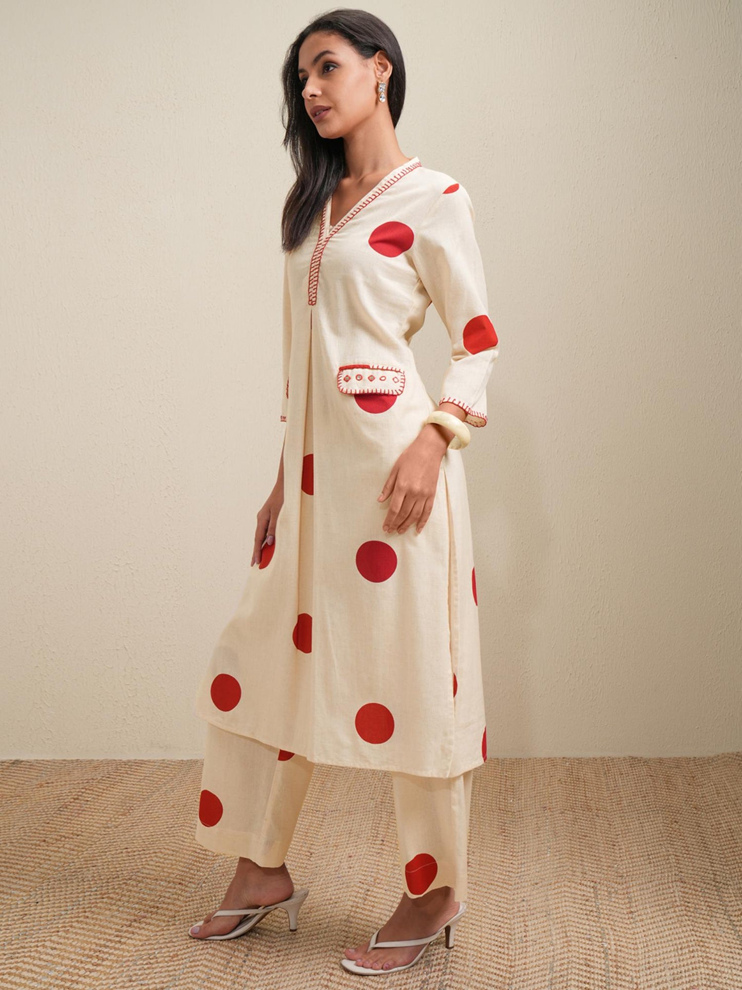 Women Red Polka Dots Co-ord (Set of 2)