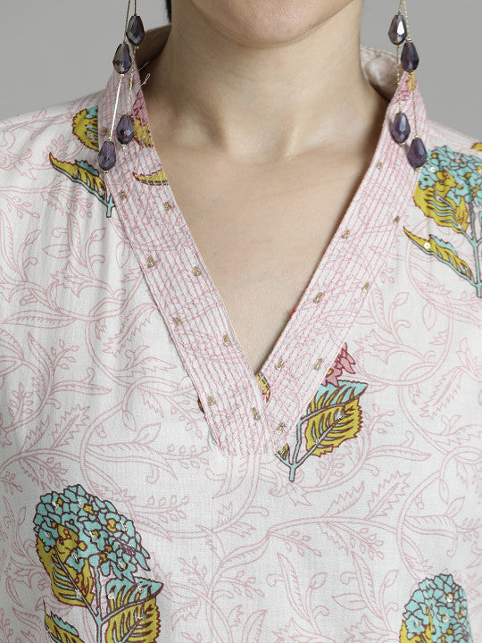 Jaipur Kurti Floral Printed Cotton Suit Set