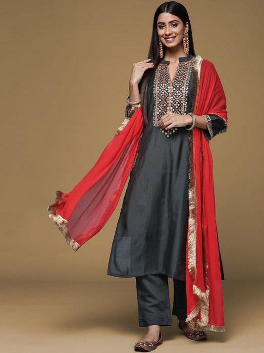 House of Pataudi Embroidered Straight Kurta