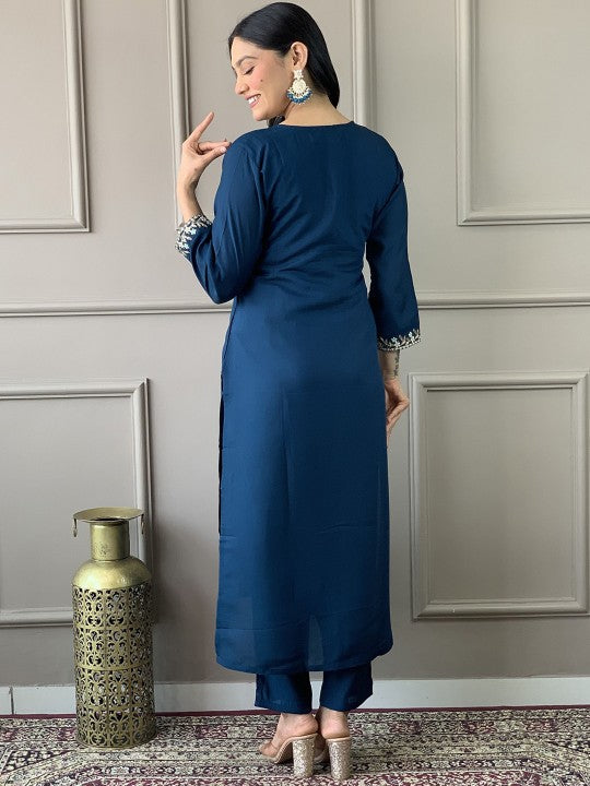 HERE&NOW Floral Yoke Design Regular Chanderi Silk Kurta