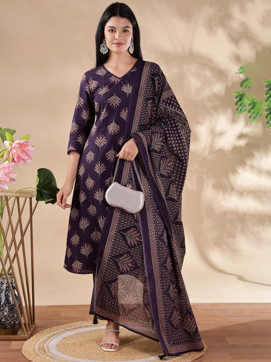 Anouk Women Floral Printed Regular Pure Cotton Kurta with Trousers & With Dupatta