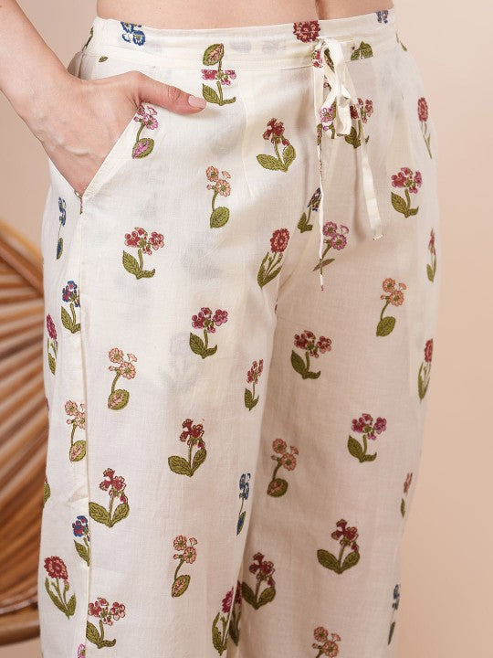 FASHOR Printed Shirt Collar Cotton Tunic With Trouser Co-Ords