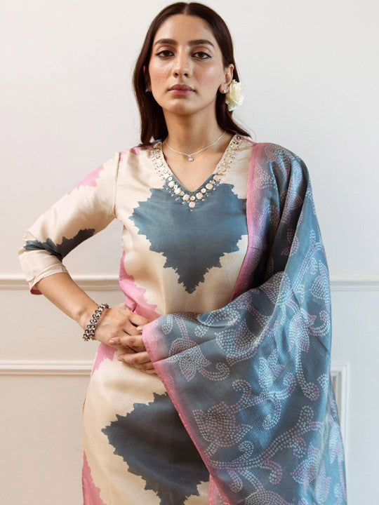 Anouk Abstract Printed Beads and Stones Straight Kurta