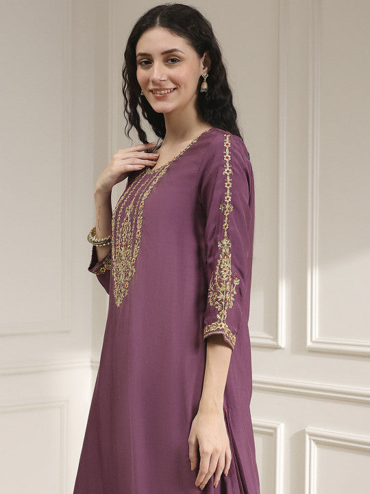 Biba Women Embroidered Straight Kurta with Trousers & Dupatta