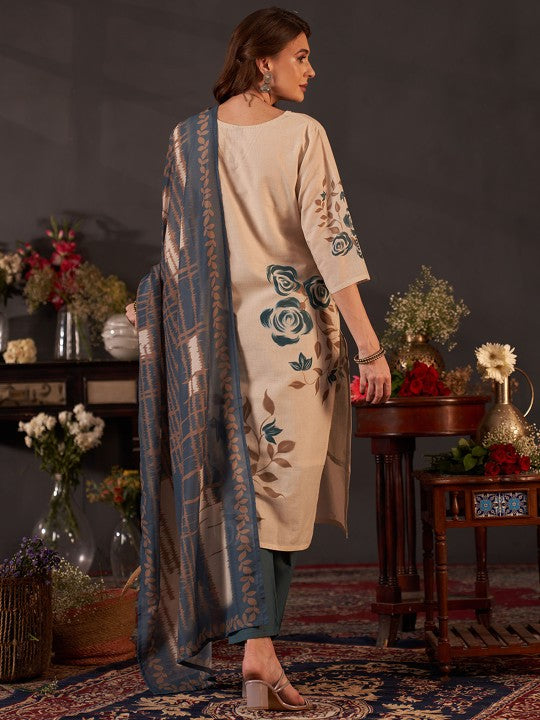 Anouk Women Floral Printed Regular Thread Work Pure Cotton Kurta