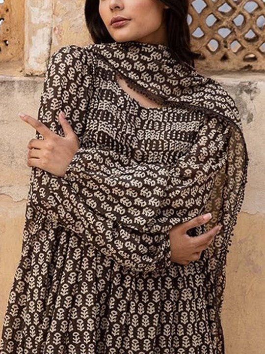 GoSriKi Women Ethnic Motifs Printed A-Line Kurta with Palazzo & Dupatta