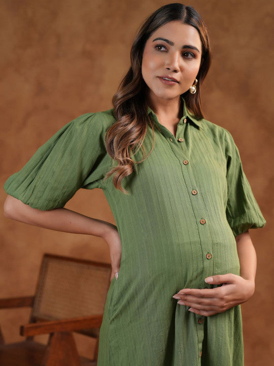 anayna Shirt Collar Neck Fit & Flared Maternity Ethnic Dresses
