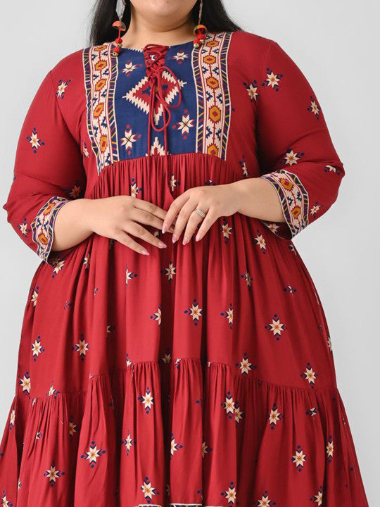 Plus Size Ethnic Motifs Fit & Flare Midi Ethnic Dress