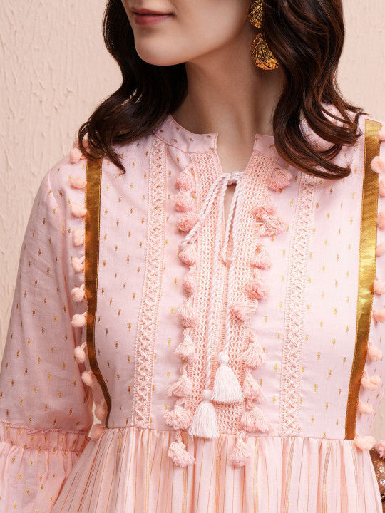 Vishudh Embroidered Bell Sleeve A-Line Maxi Dress