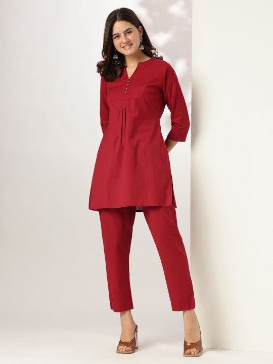 Cotton Solid A-line Co-ord Set