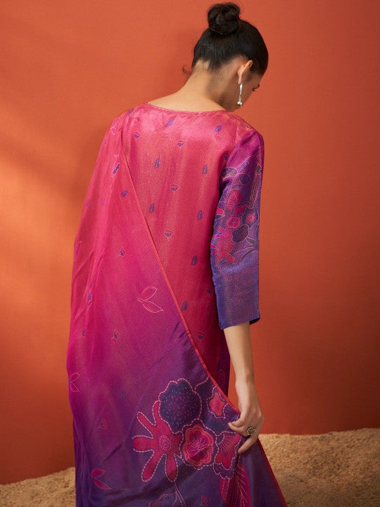 AUTUMN LANE Women Floral Printed Round Neck Straight Kurta & Trousers With Dupatta