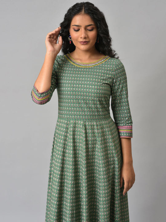 W Women Checked Maxi Fit and Flare Ethnic Dresses
