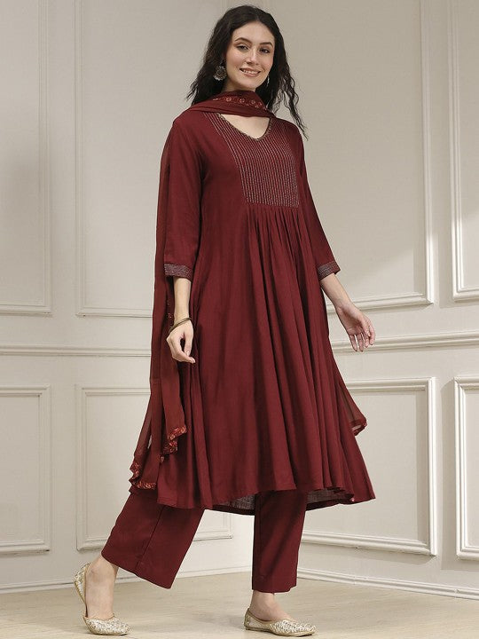 Biba Women Woven Design A-Line Kurta with Palazzo & Dupatta