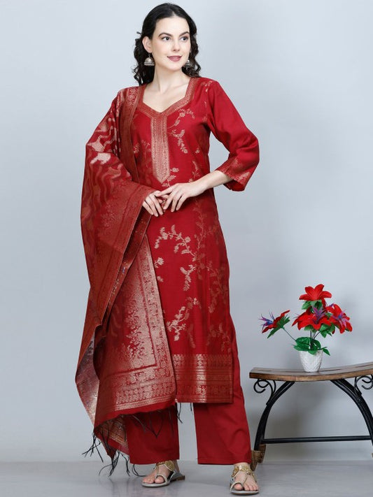 Floral Woven Design Straight Jacquard Kurta