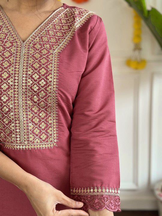 ASCIIBLUES Women Ethnic Motifs Embroidered Regular Thread Work Kurta with Trousers & With Dupatta
