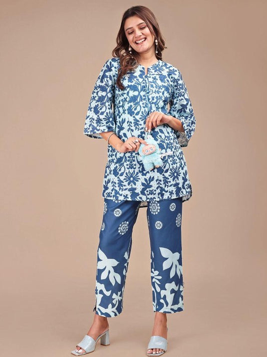 Tikhi Imli Embellished Cotton V-Neck Tunic With Trousers Co-Ords