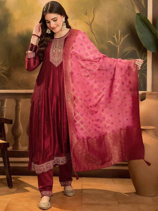 Zari & Sequin Embroidered A-Line Kurta