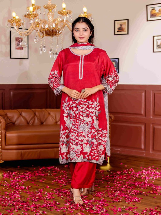 Chandbaali Floral Printed Straight Pure Cotton Kurta with Pyjamas And Dupatta