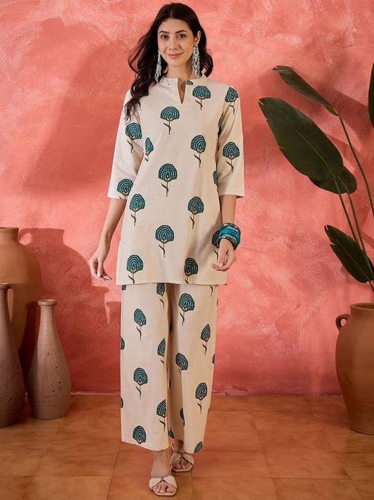 Printed Pure Cotton Tunic & Palazzo Co-Ord Set